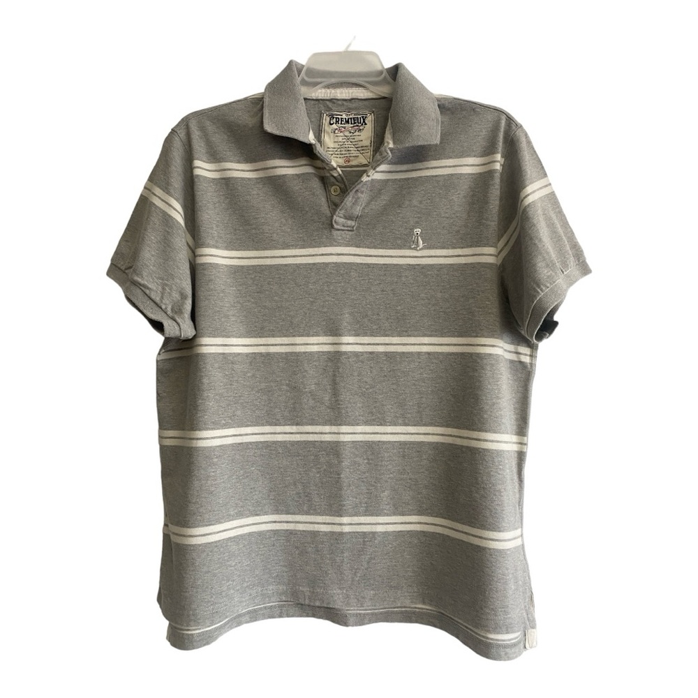 Cremieux Gray White Striped Men’s 100% Cotton XL‎ Polo Shirt